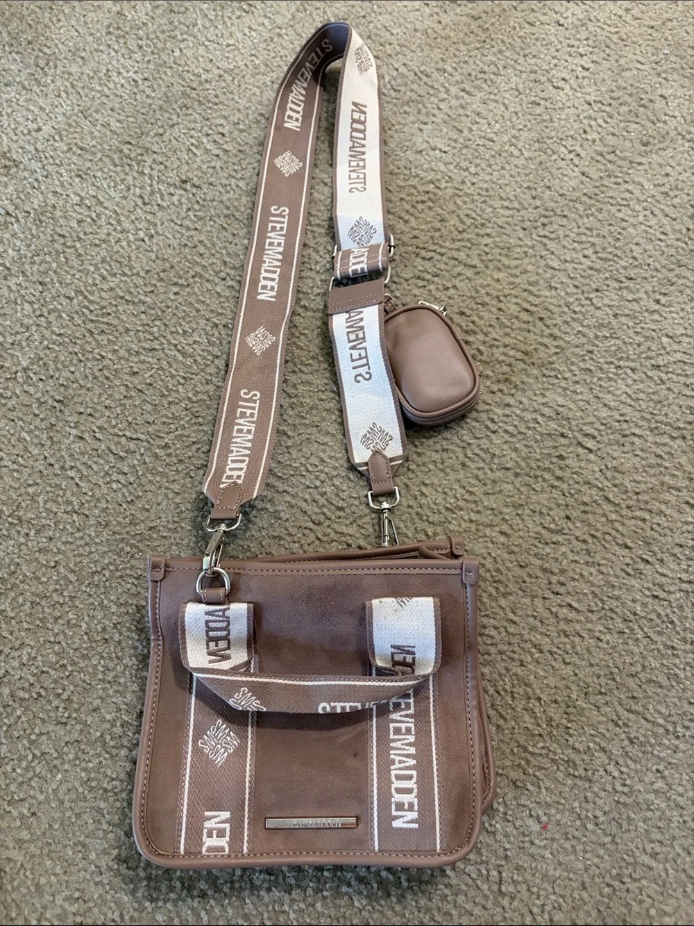 Steve Madden Taupe Brown Crossbody Bag with Branded Strap